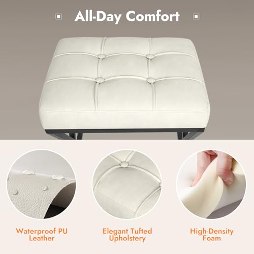 Image of Bar Stools Set of 3, 26 Inch Counter Height Faux Leather Cream White | Backless Counter Stools Upholstered Seat, X-Frame Metal Legs, Footrest, Mid-Century Modern for Kitchen Island Home Bar