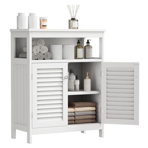 White Bathroom Cabinet with Shutter Doors Removable Shelf