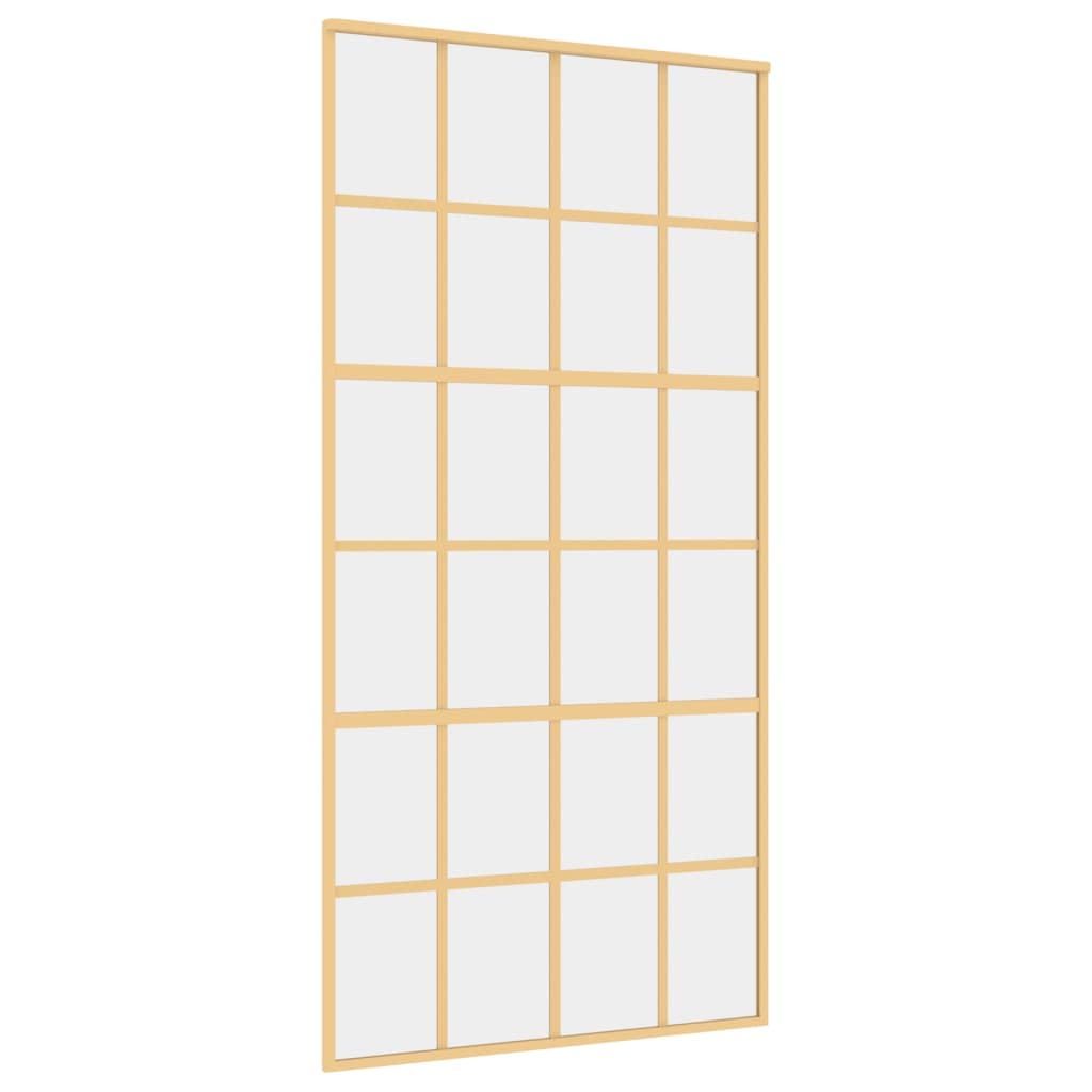 Drzwi przesuwne złote 102,5 x 205 cm, przezroczyste szkło ESG i aluminium, materiały budowlane, drzwi, drzwi domowe