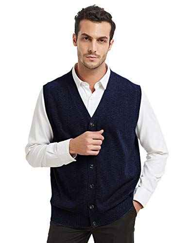 TOPTIE Mens Sweater Vest Solid Knitted Lightweight Thermal Cardigan-Navy-L TOPTIE Mens Sweater Vest Solid Knitted Lightweight Thermal Cardigan-Navy-L