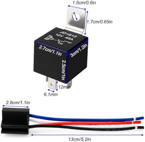 Gebildet 12V 40A 4핀 SPST 자동차 릴레이 하네스 JD1912, 12AWG 하네스 소켓 2개, 자동차 트럭 밴 보트 오토바이용 내장 다이오드 포함 — 사진 3