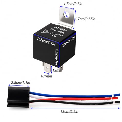Gebildet 2pcs 12V 40A 4 Pin SPST Car Relay Harness JD1912, 12AWG Harness Sockets with Built-in Diode for Automotive Truck Van Boat Motorcycle by Gebildet - Image 3