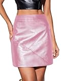 eltox gonna pelle,gonna pelle donna gonna dritta in pelle pu da donna vintage a vita alta con dettaglio cerniera sul retro gonna dritta da discoteca abbigliamento da festa (color : pink, size : l)