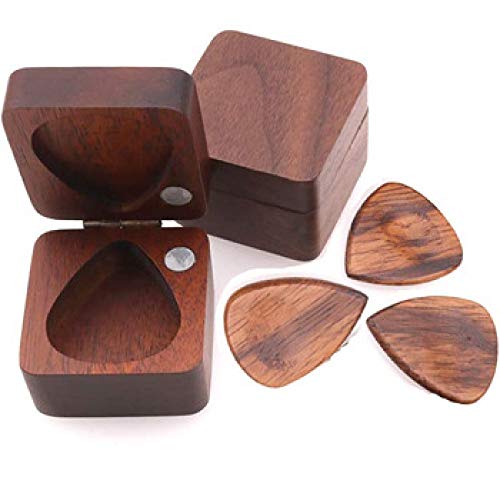 Techigher Boîte à médiators en bois massif noir en noyer pour guitariste musicien, cadeau 3 médiators, 1 boîte de médiators + 3 médiators - Les Beatles, Paul McCartney, John Lennon, RIngo Starr, George Harrison Techigher Boîte à médiators en bois massif noir en noyer pour guitariste musicien, cadeau 3 médiators, 1 boîte de médiators + 3 médiators