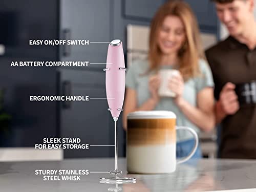 Image of Unleash the BARISTA in you with BAZIX Milk Frother with FREE 16 TYPES of STENCIL DESIGNS worth Rs. 300 for making Cafe Style Drinks at Home- Handheld-Battery Operated-Milk and Coffee Frother, Stainless Steel Whisk and Stand, Portable Foam Maker, Cappuccino, Lattes, and Egg Beaters