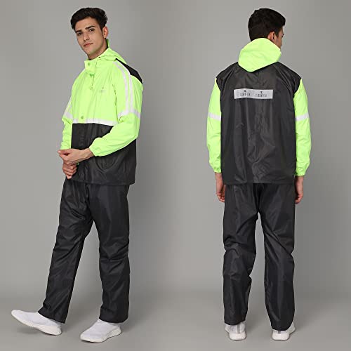 Image of THE CLOWNFISH Men's Waterproof Casual Style Polyester Double Coating Reversible Raincoat With Hood And Reflector Logo At Back For Night Travelling
