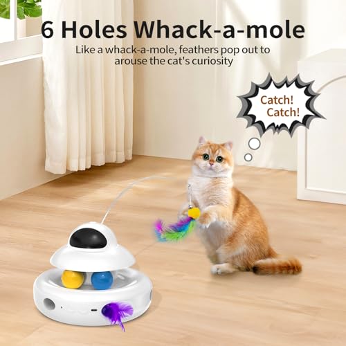 MOHAYA Cat Toys,4-in-1 Interactive Cat Toy for Indoor Cats with Laser, Fluttering Butterfly, Moving Feather and Track Balls - USB Rechargeable Self-Play Kitten Toy (White) - Image 5