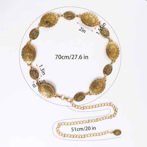 Western Concho Chain Belt for Women Cowgirls Oval Metal Waist Chain Belt Country Jeans Dress Belts2