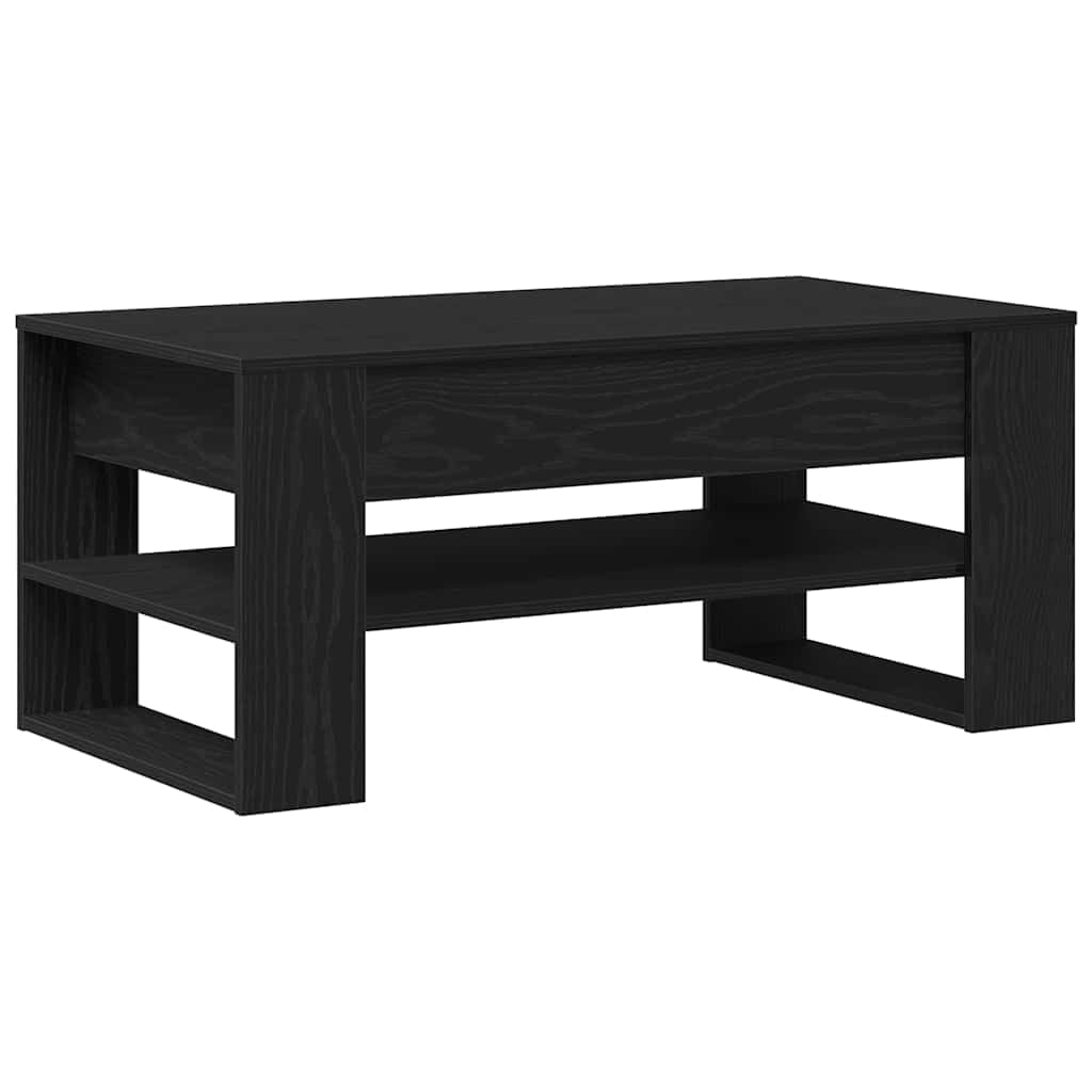 Mesa de centro de roble negro 102 x 55 x 45 cm moderna mesa de salón con estante y espacio de almacenamiento