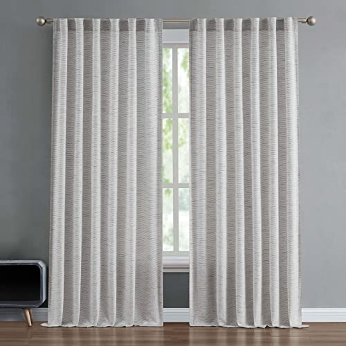 French Connection - Misty Textured Light Filtering Curtains, Window Panel Curtains, Faux Linen Drapes Set Of 2 Panels And 2 Tiebacks, Semi Sheer, Measures 52" X 96" Grey #TOP30
