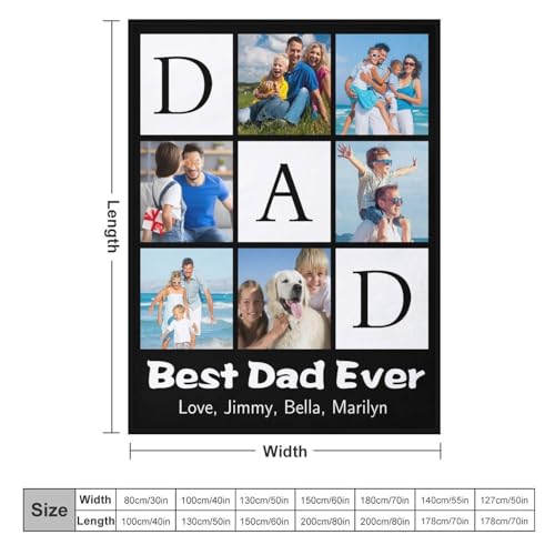 WarmHugs Personalized 'Best Dad Ever' Blankets for Father's Day, Custom Photo Blankets for Dad, Grandpa Gifts from Daughter, Son, Wife
