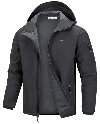 33 000ft Jacke Herren Wasserdichte Atmungsaktiv Softshelljacke - Übergangsjacke Winddichte Regenjacke Wanderjacke mit Kapuze Grau Heather 2XL