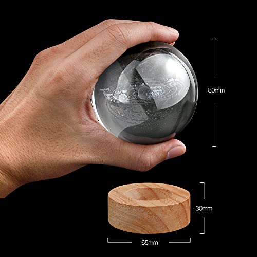 Image of 3D Solar System Crystal Ball Night Light with 16 Color LED Wooden Base, Upgraded 3.15 Inch Galaxy Planets Glass Ball Lamps with Remote for Birthday Christmas, Astronomy Space Gifts for Boys Girls
