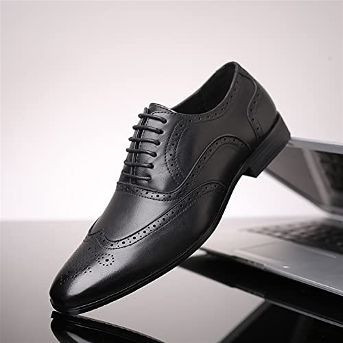Dress Oxford for Men Lace Up Brogue Embossed Wing tip Burnished Toe PU Leather Rubber Sole Resistant Non Slip Block Heel Business(Black,10 M US)2