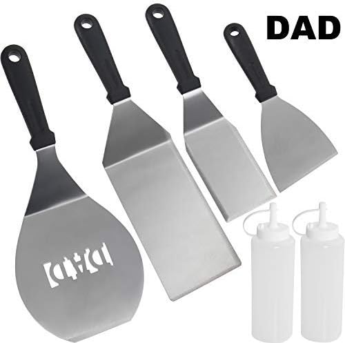 ROMANTICIST 6pc Griddle Spatula Set with ‘DAD’ Perforated Design - Heavy Duty Griddle Tool Kit - Great for Flat Top Cooking Camping Tailgating for Men Dad