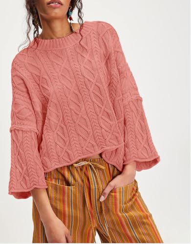 yoeasy Womens Cropped Sweaters Oversized Cable Knit Crewneck Long Sleeve Pullover Trendy Casual Loose Sweater Tops2