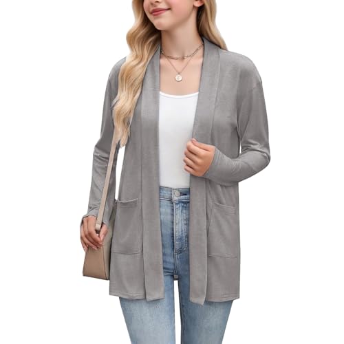 Girl's Casual Cardigan Lightweight Solid Fashion Open Front Tops Loose Fits Long Sleeve Teen Outwear 5 to 14 Years3