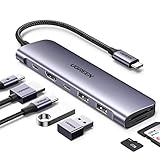 UGREEN HUB USB C, 7 en 1 Adaptador a HDMI 4K, USB C Puertos, 2 USB A 3.0, Lector Tarjeta SD TF, 100w PD Carga, USB C Hub...
