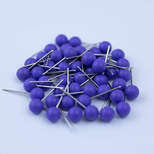 Image of Push Pin Tacks for Photo Wall, Whiteboard, Cork Board, Map, Bulletin Board, Office or Home | 5 mm Head, 11 mm Point | Designed in The USA | Purple, Pack of 50