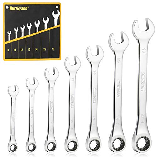 HURRICANE 7 Piece 12 Point Ratcheting Wrench Set, Metric, Chrome Vanadium steel, with Portable Nylon Carrying Bag