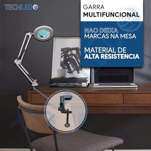 Luminaria de Led com Lupa Aumento Garra e Base Luminaria de Mesa Articulavel Ring Light Controle de