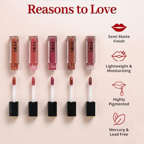 Image of ENN Liquid Lipstick Combo Set (Pack of 5 Perfect Nudes) | Long Lasting 12H, Transferproof & Highly Pigmented | Semi Matte Lipstick with Vitamin E, Ghee & Argan Oil