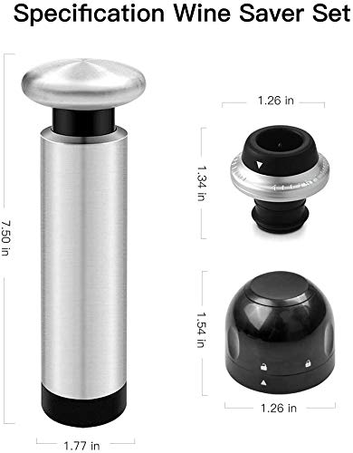 Siivton Wine Saver Vacuum Pump with 2 Wine Bottle Stoppers & Champagne Sealer, Stainless Steel