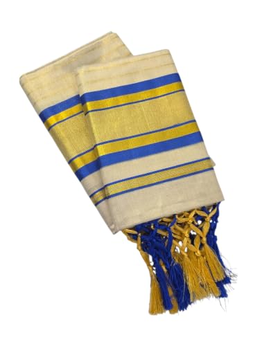 Image of Womens Kuthampully Set Mundu With Golden & Stripes Kara