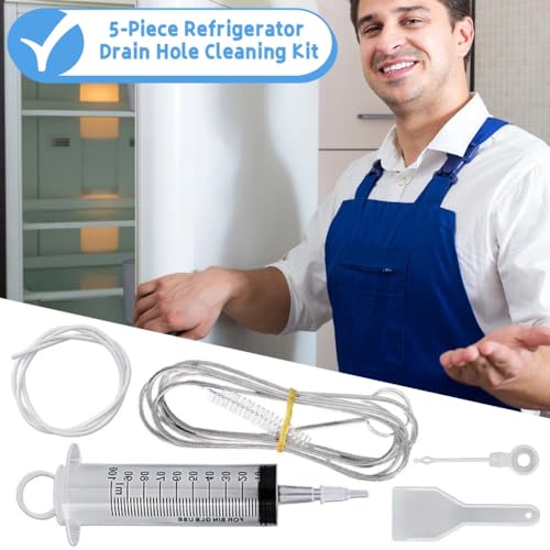 Kühlschrank Abflussloch,5pcs Kühlschrank Abflussloch Reinigungsset,Kühlschrank Reinigungswerkzeug Set,Wiederverwendbar Edelstahl Abflussreiniger,Rohrreinigungsspiralbürste für Haushaltsreinigung