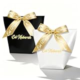 Eid al-Fitr coffret cadeau: Ce coffret cadeau de l’Aïd contient 12 sacs cadeaux blancs et 12 sacs cadeaux noirs, chacun imprimé de la mention « Aïd Moubarak », ainsi que 24 rubans dorés, également imprimés de la mention « Aïd Moubarak ». Son élégante palette de couleurs, ornée de croissants de lune, de mosquées et d’étoiles, en fait le cadeau idéal pour la fête de l’Aïd.