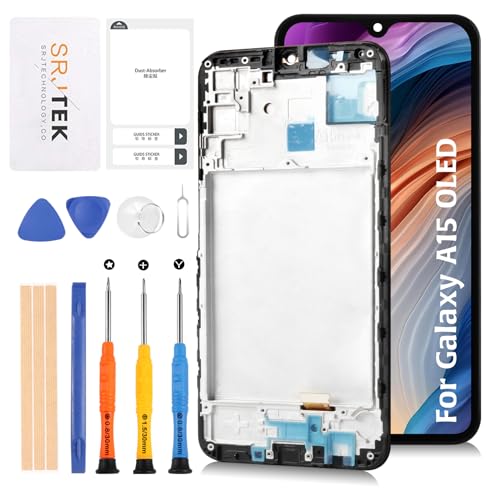 SRJTEK For Samsung Galaxy A15 5G/A15 4G �wOLED 6.52�C���` �x �^�b�`�p�l���f�W�^�C�U�[ Brave Black �t���[���t��LCD �t���p�l�� ��ʌ����C���p SM-A155 SM-A156 ���f���ɑΉ� 