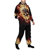 chaqlin Adult Onesies, One-Piece Pajama Jumpsuits for Men and Women, Unisex with Skull Fire Print fo