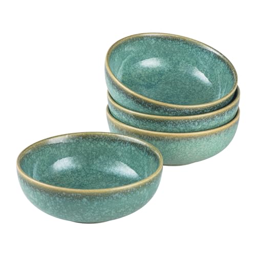 HENXFEN LEAD saladiers, 530ml bols à soupe en céramique, set de 4 bols à fruits en porcelaine, Vert brillant