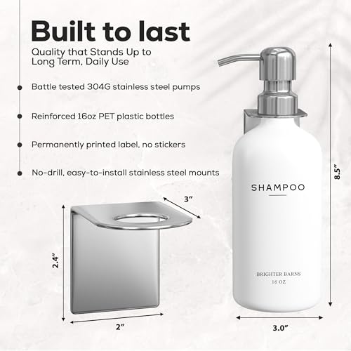 Luxury Shampoo and Conditioner Dispenser Set Wall Mounted by Brighter Barns - Refillable Shampoo Dispenser for Shower Wall - Shower Bottles 3 Chamber No Drill for Guest Bathroom, Airbnb, Hotel (White) by Brighter Barns - Used condition - Image 3