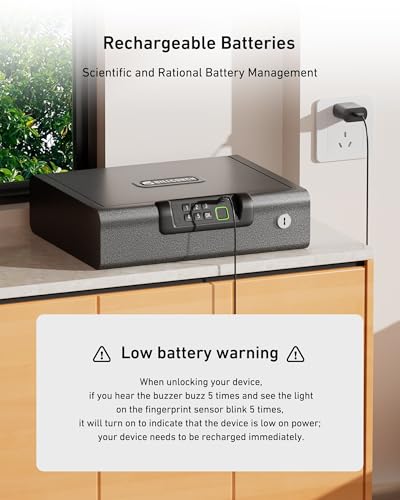 BILLCONCH Gun Safe,Biometric Gun Safe for Pistols, 3 Ways Fingerprint Digital PIN Key Unlock, Smart safe box with Sound,for Cloakroom living room Bedroom Nightstand thumbnail 5