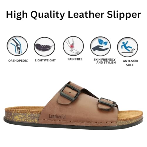 Image of Leatherful Men's premium leather slipper | Genuine Leather upper | Suede Leather Insole | PU sole | Stylish flip flop for men |