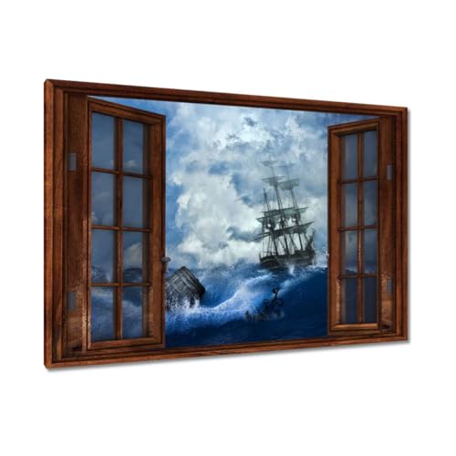 Bateau tempête mer toile grand format pour habiller un grand mur vide 120 x 80 cm