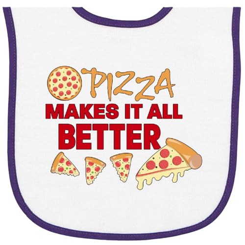 inktastic Pizza Makes It All Better Baby Terry Cloth Bib White and Purple 2e954
