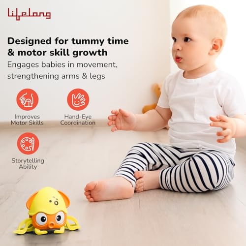 Image of Lifelong Cuppy Crawling Octopus Toy for Babies | Musical Toy with Lights & Obstacle Sensor | Type-C Charging | BPA-Free, Safe for Toddlers | Baby Learning Toy for Tummy Time, Crawling & Motor Skills