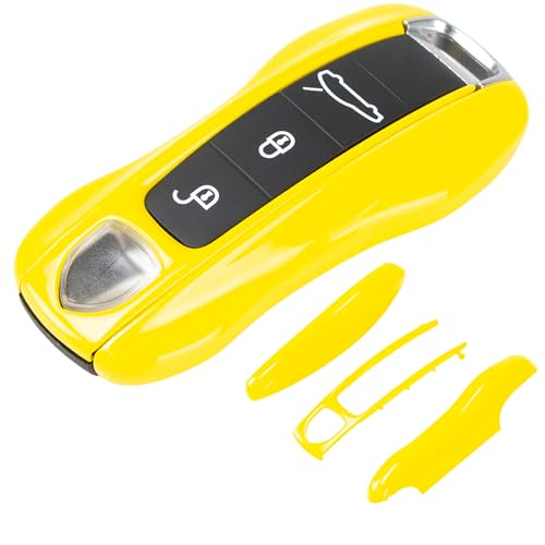 AeroBon 3-Piece Painted Key Fob Cover Compatible with Porsche Key Cover Key Shell (MK2, Racing Yellow)