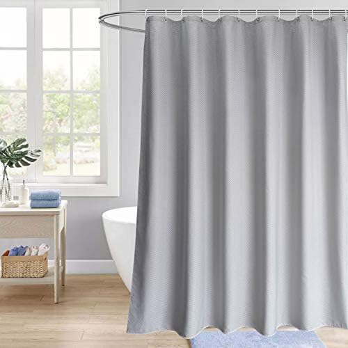 EurCross Grey Waffle Shower Curtains Extra Long 180 x 210cm drop, Mildew Resistant Water Resistant Fabric shower Curtain for Bathroom, 12eyelets and 12White Plastic Hooks