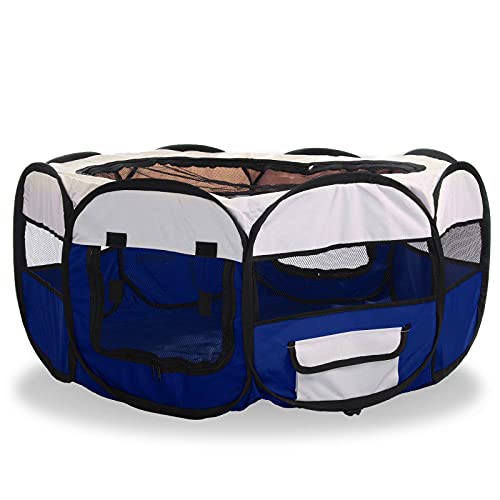 CellDeal Pet Playpen Folding Fabric Pet Play Pen Puppy Dog Cat Rabbit Guinea Pig Playpen Run Cage Outdoor Indoor Use Blue