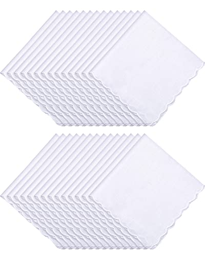 Kinlop 100 Pcs Scalloped White Handkerchiefs for Women Men Bulk