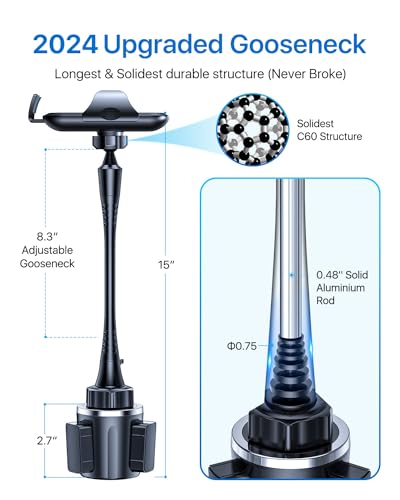 andobil Upgraded, Solidest 15in Cup Phone Holder for Car, Stable & Adjustable, Long Gooseneck Car Phone Holders for Your Car Truck Fit for iPhone 17 Pro Max 16 15 14 13 Pro Max, All Cell Phones - Image 4