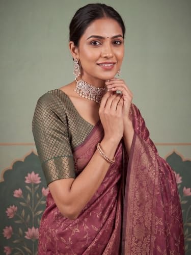 Image of AKHILAM Women's Multicolor Litchi Silk Ethnic Motif Print Saree With Unstitched Blouse Piece|sarees for women | litchi silk sarees