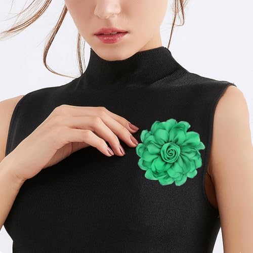 Image of Large Red Rose Flower Brooches Pins for Women Dainty Satin Fabric Brooches Big Camellia Flower Brooch Wedding Party Clothing Pin Accessory Jewelry