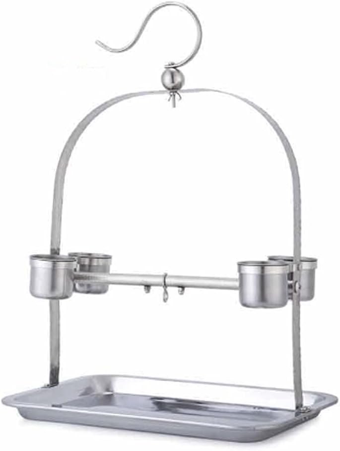 YYDS Bird Perch with 4 Bowls Stainless Steel Bird Parrot Stand Rack Bird Playground Birdcage for Parakeet Conure Cockatiel Budgie (Size : 31 * 21 * 44cm)