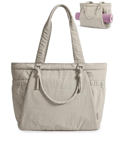 BAGSMART Yoga Tote Bag for Women with Knotted Handle, Lightweight Pilates Bag with Yoga Mat Holder, Gym Bag for Work Travel