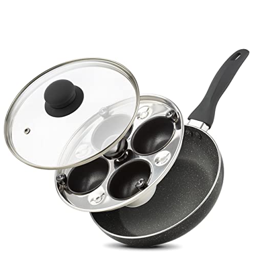 Eggssentials Pochierte Eierbereiter - 4 Tassen Eierpochierpfanne mit Granit-Antihaftbeschichtung Bratpfanne und Tassen Cover
