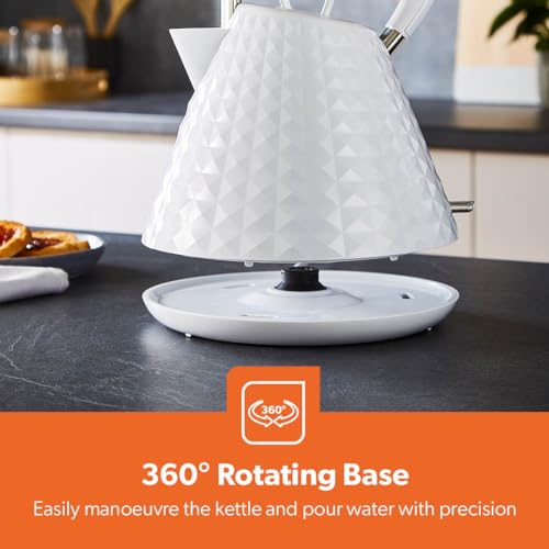 GEEPAS 1.5L Cordless Electric Kettle | Traditional Pyramid Kettle with 360° Rotational Base Strix Control Auto Shut Off & Boil Dry Sensor | Space Saving LED Indicator | 3000W Argyle White (Renewed) - Image 7